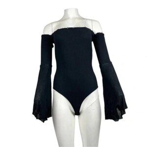 Bell Sleeve Ribbed Bodysuit Black